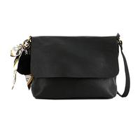 FLORA CO PARIS Sac Bandoulière Messenger Similicuir Souple Léger Avec Pompon Bande Foulard Amovible - Noir