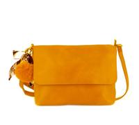 FLORA CO PARIS Sac Bandoulière Similicuir Souple Léger - Sacoche Ville Avec Pompom Bande Foulard Amovible - Sac Messenger Rectangle Porté Epaule - Simple Rétro - Moutarde