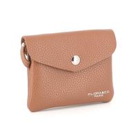 flora & co - Petit Porte-Monnaie Cartes Similicuir Souple - Portefeuille Pochette Rabat Zip avec Crochet Porte-clé - Pratique Léger - Camel