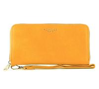 Flora co - Portefeuille Femme Long Format enveloppe 3 volet - Wallet Pochette Tout-en-Un A Lanière - Porte-Cartes Monnaies Zippées Originales - Simili Cuir Souple - Chic Tendance - Moutarde