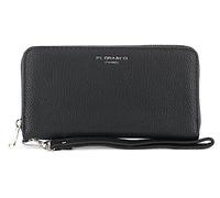 Flora & co - Portefeuille Femme Long Grand Format - Wallet Pochette Tout-en-Un A Lanière - Porte-Cartes Monnaies Zippées Originales - Simili Cuir Souple - Chic et Tendance - Noir