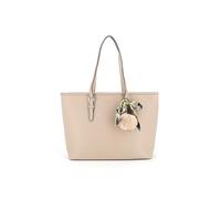 flora & co - Sac à Main Femme Pompon Foulard Imprimé - Cabas Fourre-Tout Format A4 Cours Lycée - Sac Shopping Taille XL Souple Léger Similicuir Grainé - Elégant Tendance - Beige