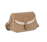 flora & co Sac Bandoulière Femme en Paille - Sac d’Été à Rabat Similicuir - Besace Chic pour Plage Vacances Estivals - Style Bohème Élégant - Camel