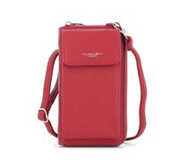 flora & co Sac Téléphone Portable Femmes Similicuir Grainé Portefeuille Porte Carte avec Bandoulière Ajustable - ROUGE FONCE