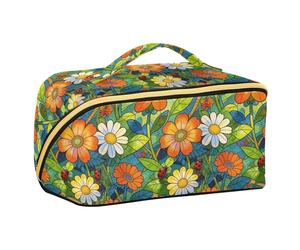 Flora Coccinelles Colorées Marguerites Sacs Cosmétiques avec Séparateurs Sacs Cosmétiques Élégant avec Fermeture Éclair Vertical Autonome