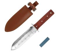 FLORA GUARD Hori Hori Couteau de jardin, Outil Multi-Fonction de Jardin idéal pour désherber, creuser, planter et plus encore, avec un fourreau en cuir épais et une pierre à aiguiser