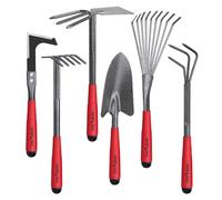 FLORA GUARD Outils de Jardinage 6 Pièces, Kit d'outils de Jardin en Acier Inoxydable avec Houe 2-en-1, Treulle, Râteaux, Couteau Désherbeur, Finition Martelée, pour Taille et Entretien