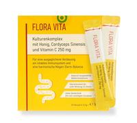 Flora Vita Cultures Complexe - 30 sachets Probiotiques & Prébiotiques (Synbiotiques) avec 21 souches bactériennes, Cordyceps, Miel & Vitamine C - Résistant au suc gastrique pour la flore intestinale