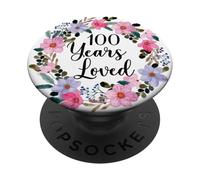 Floral 100 Year Old 100th Birthday Men Women 100 Years Loved PopSockets PopGrip Adhésif