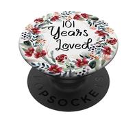 Floral 101 Year Old 101th Birthday Men Women 101 Years Loved PopSockets PopGrip Adhésif