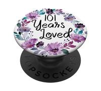 Floral 101 Years Old 101th Birthday Women's 101 Years Loved PopSockets PopGrip Adhésif