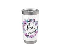 Floral 103 Years Old 103th Birthday Women's 103 Years Loved Gobelet isotherme en acier inoxydable double paroi