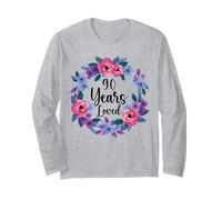 Floral 90 Year Old 90th Birthday Women Funny 90 Years Loved Manche Longue