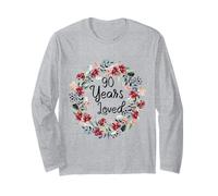 Floral 90 Years Loved 90th Birthday 90 Year Old Men Women Manche Longue