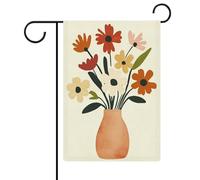 Floral abstrait dans un vase texture gouache drapeau de jardin saisonnier vacances toile de jute double face maison cour drapeaux extérieurs 32 x 47 cm