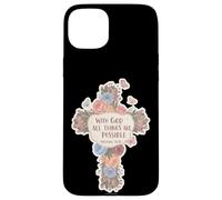 Floral avec Dieu, Tout est Possible Matthieu 19:26 Bible Coque pour iPhone 15 Plus