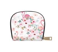 Floral avec flamant rose Femmes Cuir PU Shell Card Bag Credit Card Clip, Cuir Zipper Wallet Coin Purse Storage Bag, blanc, Taille unique