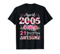Floral Avril 2005 21-Year-Old 21e Anniversaire Femmes 21 Ans T-Shirt
