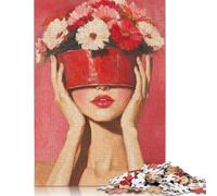 Floral Beauty Woman in Red Puzzles 1000 Pieces Cadeau Unique Jeu Éducatif Challenge Toy À De Qualité Supérieure Peinture Art pour Adultes Et Enfants À Partir De 12 Ans 1000pcs (75x50cm)