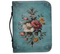 Floral Bible Cover, Zippered Vintage Floral Print PU Bible Case with Handle for Women and Girls, M