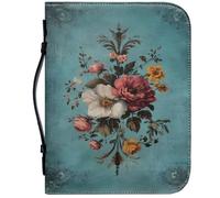 Floral Bible Cover, Zippered Vintage Floral Print PU Bible Case with Handle for Women and Girls, XL