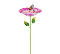 Floral Bird Bath, Decorative Garden Bowl, 10.63in Metal Stakes with Stability, Colorful Iron Bird Feeder, Flower Shaped with Elegant Decor Hanging Style, Backyard Patio Outdoor Use Home Set