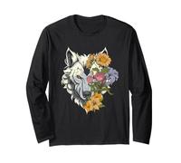 Floral Blanc Loup Portrait Botanique Bohême Animal Art Manche Longue