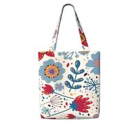 Floral bleu et rouge，Sacs d'épicerie réutilisables, sacs fourre-tout de grande capacité, sac à bandoulière en toile