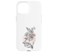 Floral Book & Bloom Bookish Lover Minimalist Line Art Floral Coque pour iPhone 15