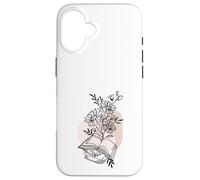 Floral Book & Bloom Bookish Lover Minimalist Line Art Floral Coque pour iPhone 16
