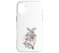 Floral Book & Bloom Bookish Lover Minimalist Line Art Floral Coque pour iPhone 16 Plus