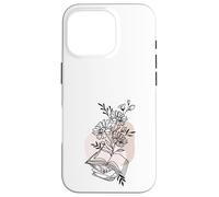 Floral Book & Bloom Bookish Lover Minimalist Line Art Floral Coque pour iPhone 16 Pro