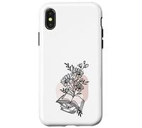 Floral Book & Bloom Bookish Lover Minimalist Line Art Floral Coque pour iPhone X/XS