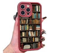Floral Bookshelf Pattern Phone Case, TPU Soft Shell, for Book Lovers Gifts, for iPhone 16/15/14/13/12/Plus/Pro/Pro Max (13pro,Red Bookshelf)
