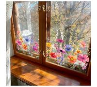 Floral Bouquet Window Stickers, colorful floral bouquet window sticker, Flower Window Clings, Floral Pattern Window Sticker Removable Static Cling, Reusable Sided for Home Office Decor (A)