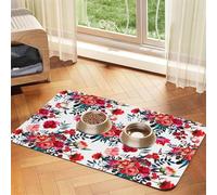 Floral Bright Chic Red Navy Bouquets,Waterproof Pet Feeding Mat,PU Leather Placemats for Cat Dog Water Bowl,Food Mats,30x45cm