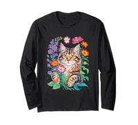 Floral Cat Design With Flowers For Cat Lovers Manche Longue