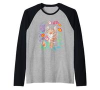 Floral Cat Design With Flowers For Cat Lovers Manche Raglan