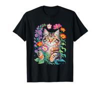 Floral Cat Design With Flowers For Cat Lovers T-Shirt