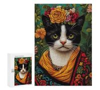 Floral Cat Portrait Art Print Puzzle 1000 Pièces Educa Jouet en Bois Cadeau Unique Décoration Intérieure Jeu Éducatif Challenge Toy Adultes Et Enfants À Partir De 14 Ans 300 PCS