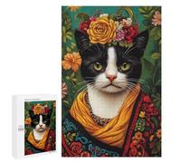 Floral Cat Portrait Art Print Puzzle 1000 Pièces Educa Jouet en Bois Cadeau Unique Décoration Intérieure Jeu Éducatif Challenge Toy Adultes Et Enfants À Partir De 14 Ans 1000 PCS