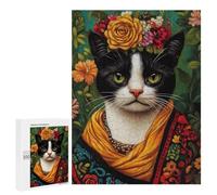 Floral Cat Portrait Art Print Puzzle 500 Pièces Educa Jouet en Bois Cadeau Unique Décoration Intérieure Jeu Éducatif Challenge Toy Adultes Et Enfants À Partir De 14 Ans 500 PCS