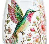 Floral Clear Glass Tea Cup - Avian Design, Smmooth Handle Transparent Drinkware, Durrable Base Printed Coffee Tumbler, Premium Qualiity Hot Cold Beverage Glasses - For Kitchen Cafes Weddings