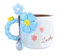 Floral Coffee Mug - Spring Coffee Mugs | Flower Mug | 500 ml Ceramic Pink Cup | 3D Flower Tea Cup With Spoon | Kitchen Dining Tool | Large Capacity Drinkware, Aesthetic Home & Garden Supplies