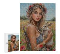 Floral Crown Rabbit Hunter Puzzle 1000 Pièces Educa Jouet en Bois Cadeau Unique Décoration Intérieure Jeu Éducatif Challenge Toy Adultes Et Enfants À Partir De 14 Ans 500 PCS
