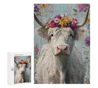 Floral Crowned Cow Art Print Puzzle 1000 Pièces Educa Jouet en Bois Cadeau Unique Décoration Intérieure Jeu Éducatif Challenge Toy Adultes Et Enfants À Partir De 14 Ans 300 PCS