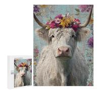 Floral Crowned Cow Art Print Puzzle 1000 Pièces Educa Jouet en Bois Cadeau Unique Décoration Intérieure Jeu Éducatif Challenge Toy Adultes Et Enfants À Partir De 14 Ans 500 PCS