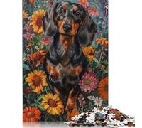Floral Dachshund Portrait Puzzle 1000 Pièces Educa Jouet en Bois Cadeau Unique De l'art De La Décoration Jeu Éducatif Challenge Toy pour Adultes Et Enfants À Partir De 12 Ans 1000pcs (38x26cm)