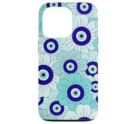 Floral Daisies Evil Eye Turkish Arabesque Eyeball Teal Coque pour iPhone 13 Pro