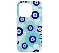 Floral Daisies Evil Eye Turkish Arabesque Eyeball Teal Coque pour iPhone 14 Pro